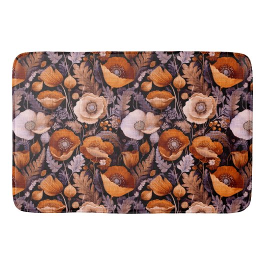 Moody poppies on black pattern バスマット (正面)