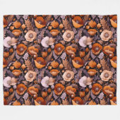 Moody poppies on black pattern フリースブランケット (正面(横))