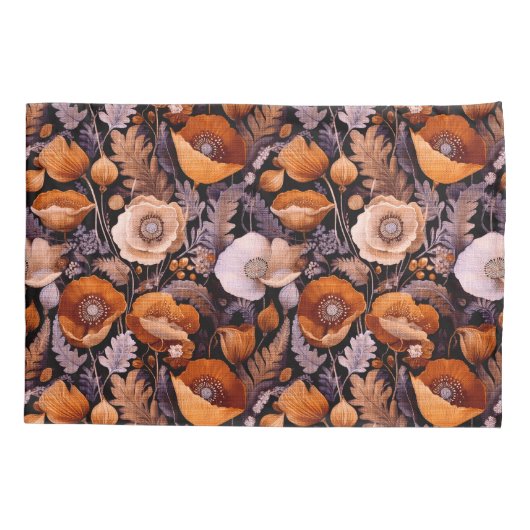 Moody poppies on black pattern 枕カバー (裏面-左)