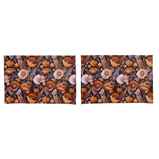 Moody poppies on black pattern 枕カバー (フロントセット)