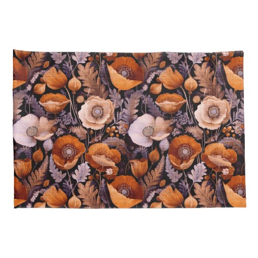 Moody poppies on black pattern 枕カバー (裏面-右)