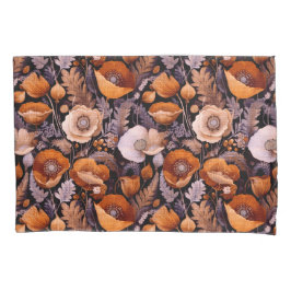 Moody poppies on black pattern 枕カバー