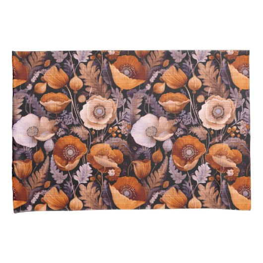 Moody poppies on black pattern 枕カバー (正面右)