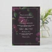 Moody Purple Blooms Budget QR Code Wedding 招待状 (スタンド正面)