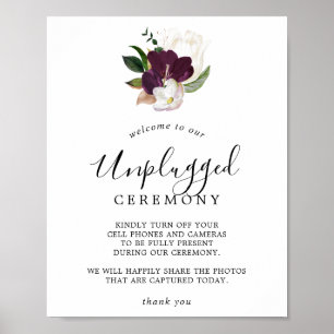 Moody Purple Blooms Unplugged Ceremony Sign ポスター