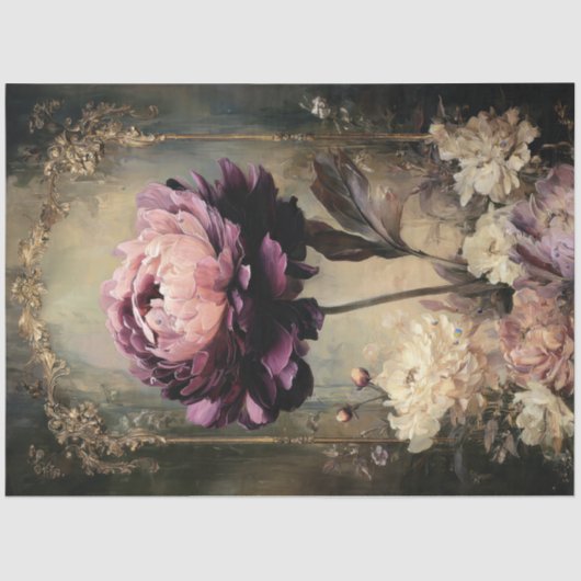Moody Purple Peony Vintage Decoupage Print Paper 薄葉紙 (正面)