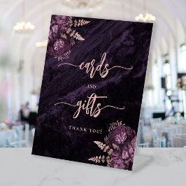 Moody Purple Rose Gold Floral Wedding Cards Gifts 台座サイン