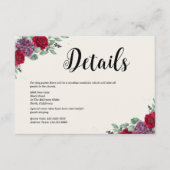 Moody Red and Plum Purple Floral Wedding エンクロージャーカード (正面)