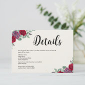 Moody Red and Plum Purple Floral Wedding エンクロージャーカード (スタンド正面)