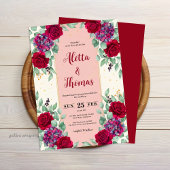 Moody Red and Plum Purple Floral Wedding 招待状