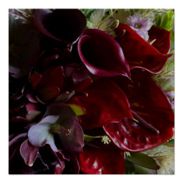 Moody Red Floral Poster Art ポスター