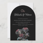 Moody Red Roses With Cobwebs Gothic Wedding 招待状 (正面)