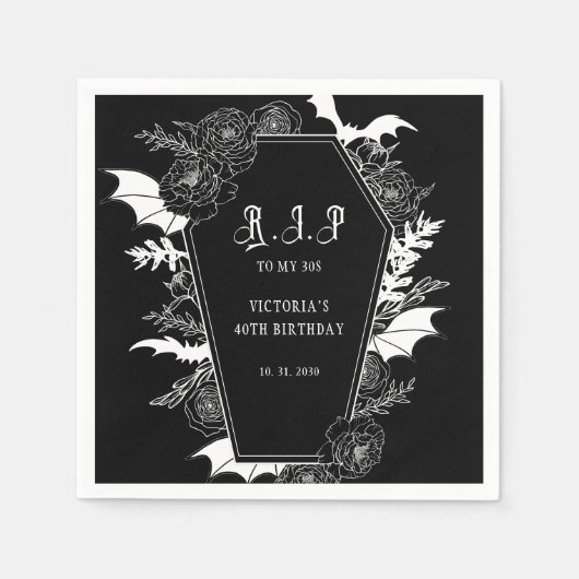 Moody RIP 30s Gothic 40th Birthday スタンダードカクテルナプキン (正面)