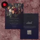 Moody Romantic Dark Floral Gothic QR Code Wedding 招待状