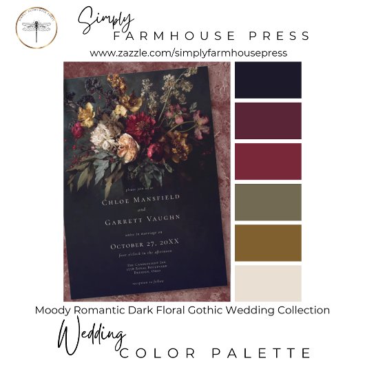 Moody Romantic Dark Floral Gothic Wedding 招待状