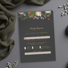 Moody Romantic Gothic Reds Dark Floral Wedding 出欠カード