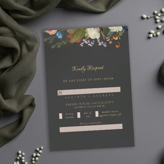 Moody Romantic Gothic Reds Dark Floral Wedding 出欠カード