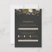 Moody Romantic Gothic Reds Dark Floral Wedding 出欠カード (正面)