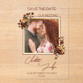 Moody Rust Rose Photo Autumn Wedding Save the Date アクリル招待状 (正面)