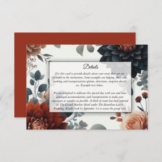 Moody Rustic Fall Florals Wedding エンクロージャーカード (正面/裏面)