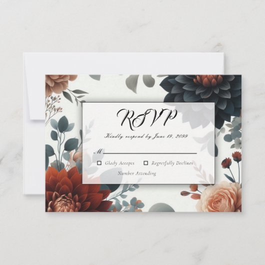 Moody Rustic Fall Florals Wedding 出欠カード (正面)