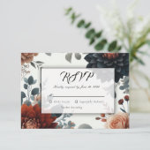 Moody Rustic Fall Florals Wedding 出欠カード (スタンド正面)