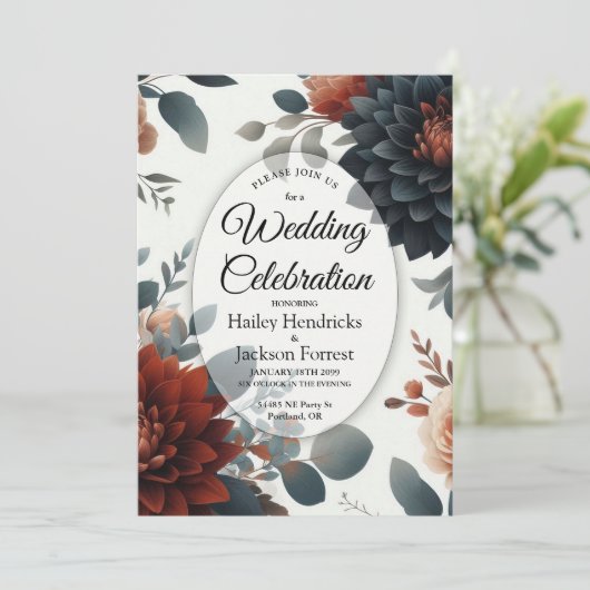 Moody Rustic Fall Florals Wedding 招待状 (スタンド正面)