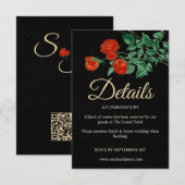 Moody Starry Night Crimson Rose Wedding Details QR ノートカード (正面/裏面)
