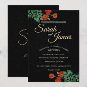 Moody Starry Night Crimson Roses Invitation 招待状 (正面/裏面)