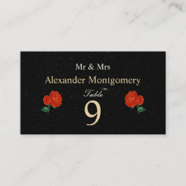 Moody Starry Night Crimson Roses Place Escort Card エンクロージャーカード