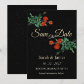 Moody Starry Night Crimson Roses Save the Date 招待状 (正面/裏面)