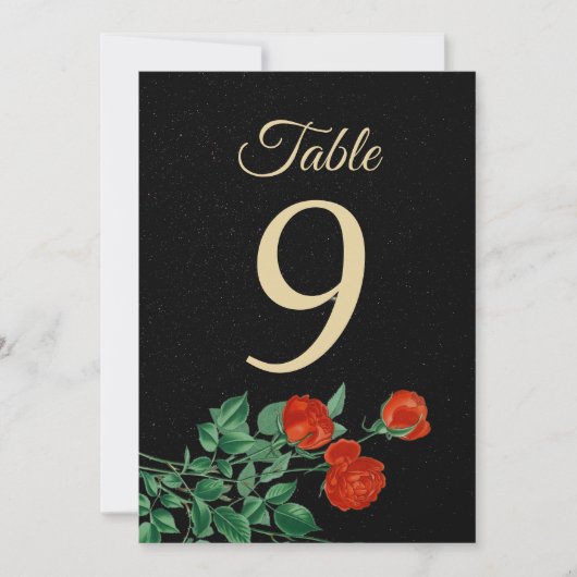 Moody Starry Night Crimson Roses Table Number card (正面)