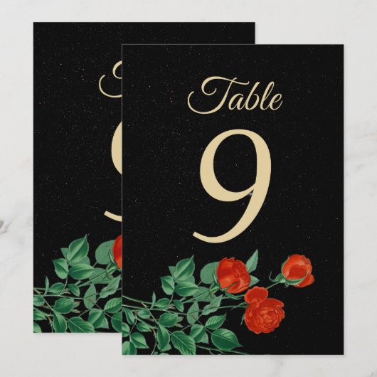 Moody Starry Night Crimson Roses Table Number card (正面/裏面)