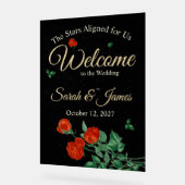 Moody Starry Night Crimson Roses Wedding  アクリルサイン (傾斜)