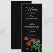 Moody Starry Night Crimson Roses Wedding Menu Card 招待状 (正面/裏面)