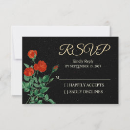 Moody Starry Night Crimson Roses Wedding RSVP Card