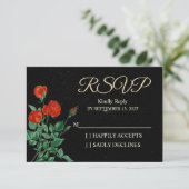 Moody Starry Night Crimson Roses Wedding RSVP Card (スタンド正面)