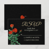 Moody Starry Night Crimson Roses Wedding RSVP Card (正面/裏面)