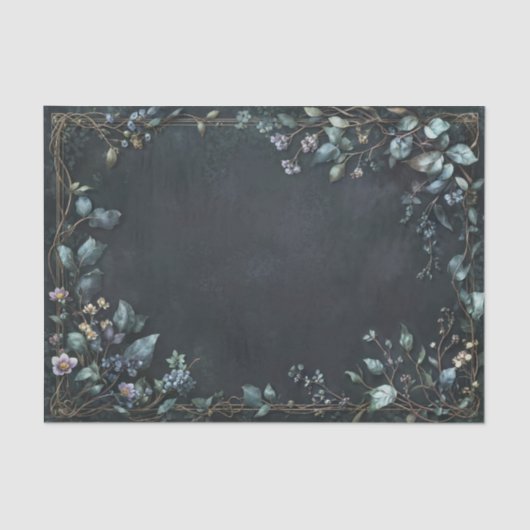 Moody Teal Botanical Bronze Vine Frame 薄葉紙 (正面)