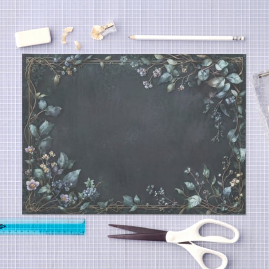 Moody Teal Botanical Bronze Vine Frame 薄葉紙 (クラフト)