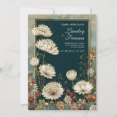 Moody Teal Gilded Astrantia Wedding 招待状 (正面)