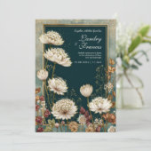 Moody Teal Gilded Astrantia Wedding 招待状 (スタンド正面)