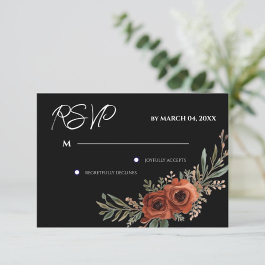 Moody Terracotta Floral Boho Wedding RSVP (スタンド正面)