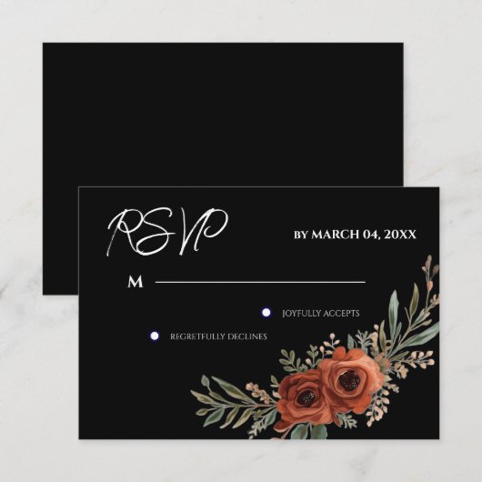 Moody Terracotta Floral Boho Wedding RSVP (正面/裏面)