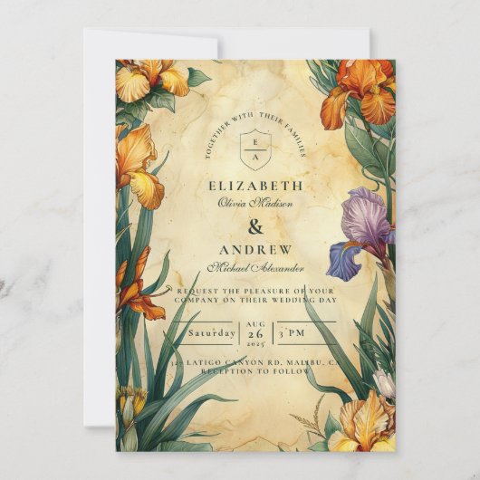 Moody Tropical Floral Wedding 招待状 (正面)