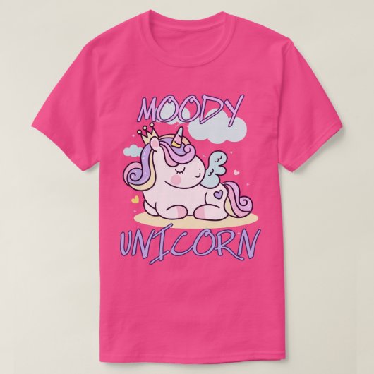 Moody unicornかわいい小さなunicorn休み tシャツ (デザイン正面)