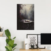 Moody Victorian Balcony Art with Open Book and Tea ポスター (ホームオフィス)