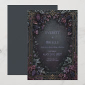 Moody Vineyard Gothic Gold Filigree Frame Wedding 招待状 (正面/裏面)