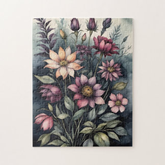 Moody Vintage Botanical Watercolor Floral Pattern ジグソーパズル