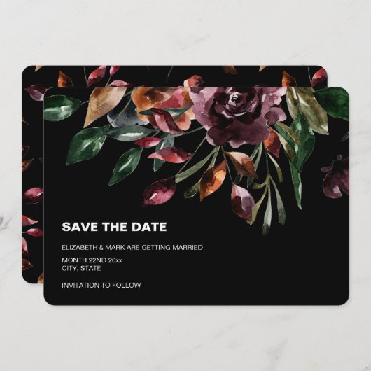 Moody Waterカラー花模様黒い日付を保存 (正面/裏面)